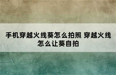 手机穿越火线葵怎么拍照 穿越火线怎么让葵自拍